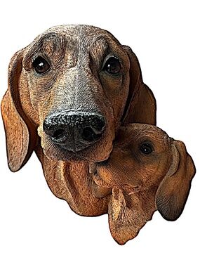 LS Vintage 2003 Resin Dachshund Dogs Figurine 7” Mother & Puppy Signed Dated